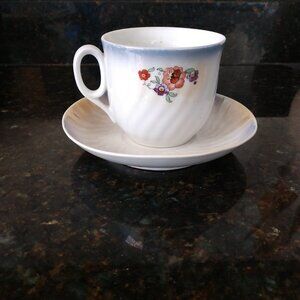 LUSTERWARE FLORAL SWIRL TEACUP SAUCER SET MID CENTURY MODERN BAVARIA